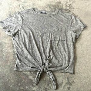 Gray Cropped Shirt with Tie